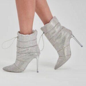 STEVE MADDEN CLOAK Women's Stiletto Heel Ankle Boots Dress Booties Silver
